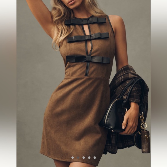 Anthropologie Dresses & Skirts - Anthropologie Flat White Faux-Suede Sleeveless Leather Bow-Trim Mini Dress